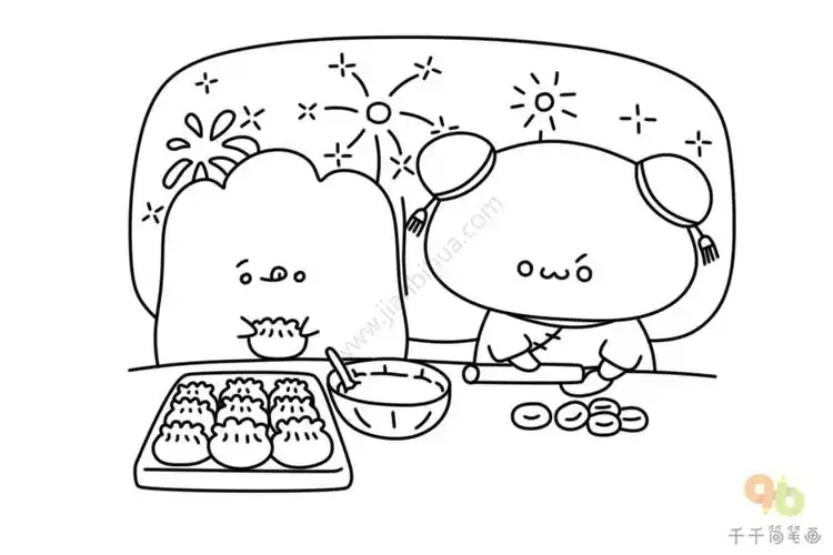 春节简笔画春节怎么画,关于春节简笔画,饺子图片,饺子怎么画简单