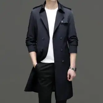 京霆大白鲨男士风衣长款2023年春秋款商务大衣英伦风过藏青170m