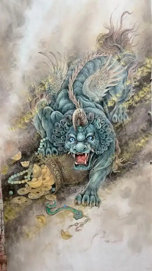 甘肃龙宝斋书画艺术#招财貔貅完成原创国画作品#貔貅