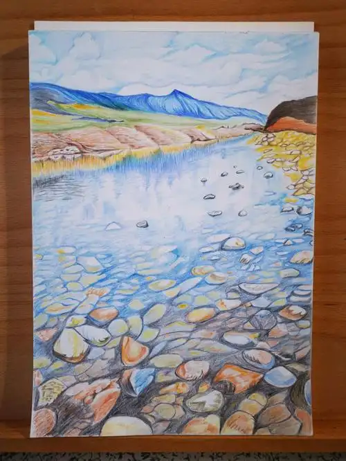 纯净的然乌湖(临摹彩铅教程,每画一幅风景,就当自己到此一游!