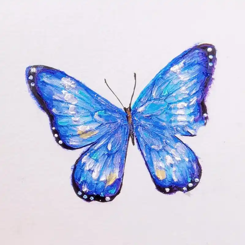 油画棒原创|蓝紫梦幻蝴蝶03油画棒绘画 一组蓝紫色系的蝴蝶,整体