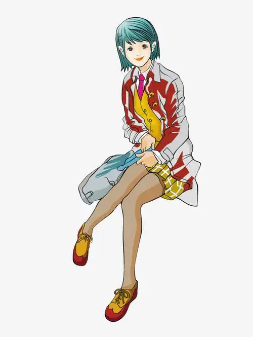 卡通少女侧坐