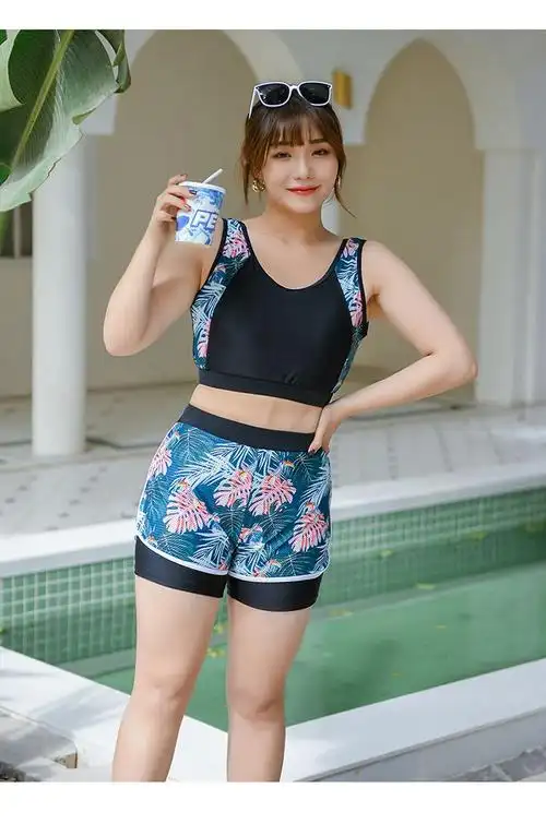 大码泳衣女遮肚200斤胖妹妹超大码显瘦宽松三件套保守运动温泉游泳衣