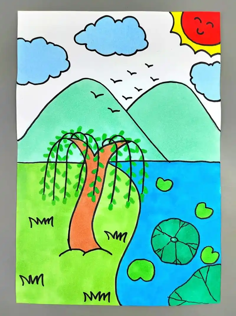 一起来画春天,简单好看#图文伙伴计划 #春天主题画 #春天风景画