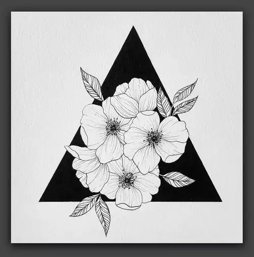 黑白线条与几何色块这样画花卉简直不要太好看