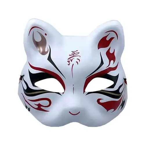 日式和风狐狸面具半脸女手绘化妆舞会古风面罩汉服抖音妖狐唐猫脸