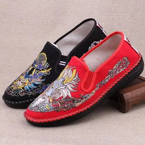 老北京刺绣布鞋男精美中国风绣花鞋一脚脚蹬平跟布鞋
