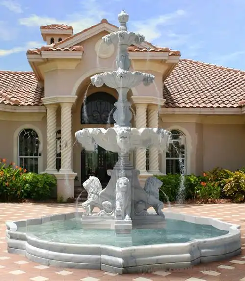 供应欧式石雕狮子喷泉 工厂直销经典室外景观大理石喷泉水景定制