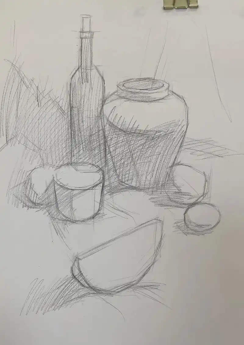 素描考级五级.素描静物步骤图 适合素描初学者 #一起学画画  - 抖音