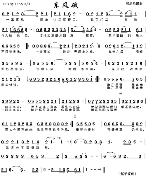 东风破 歌谱简谱网