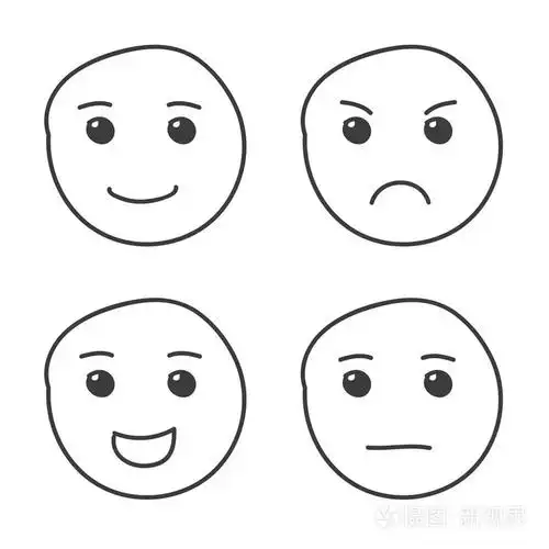 组的孤立的白色背景上的手绘涂鸦微笑.不同的面部表情