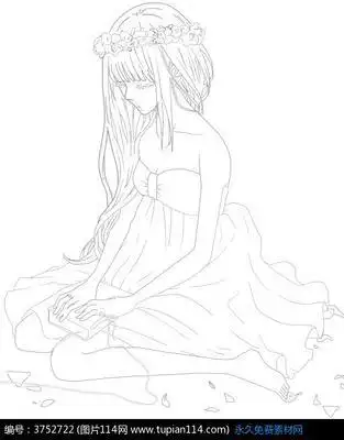 低头的女孩全身简笔画
