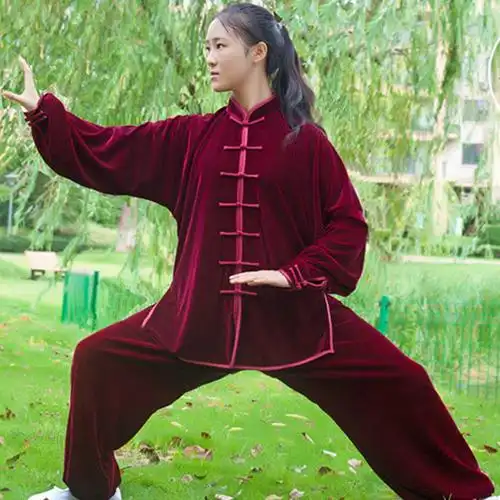 太极服女金丝绒春秋男士中老年太极拳服装练功服秋冬季套装s2