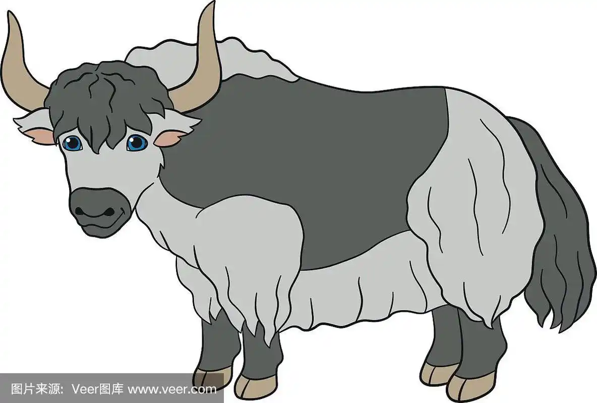 卡通动物.可爱美丽的牦牛微笑.