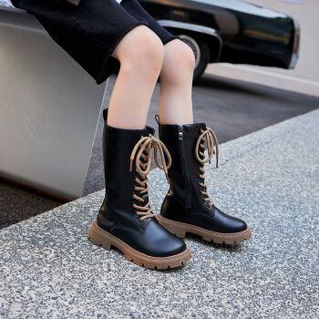 忻悦晴女童靴子儿童单靴秋冬新款马丁靴儿童高筒长靴女孩英伦风小皮靴