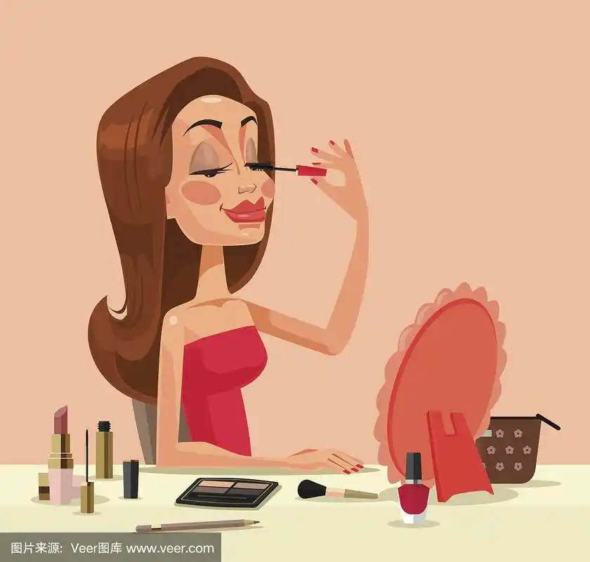 女性角色化妆.矢量平面卡通插图