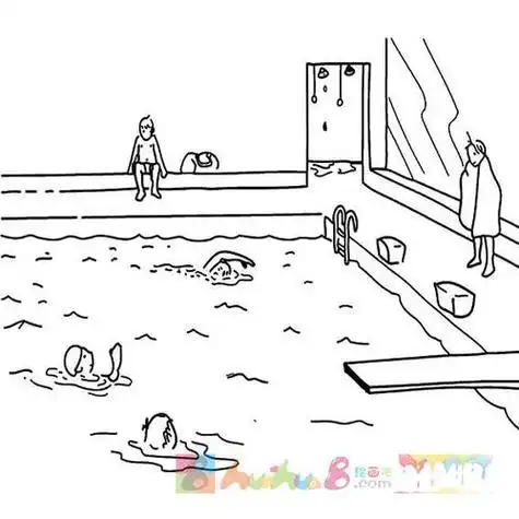 游泳池简笔画卡通小孩大人