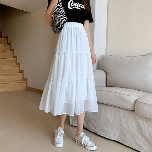 2022夏季新款白色半身裙女春夏中长款蛋糕裙子雪纺小个子半身长裙
