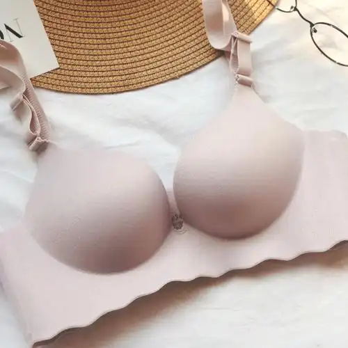 无钢圈大码一片式文胸 欧淑美舒适深v性感聚拢内衣上托调整型