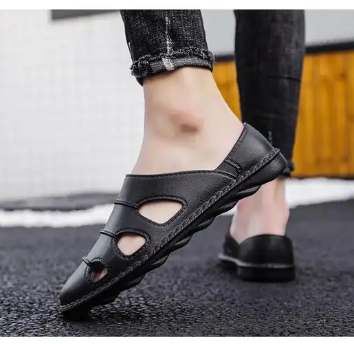 卡图夏季夏季镂空沙滩男士豆豆凉鞋 跨境大码轻便