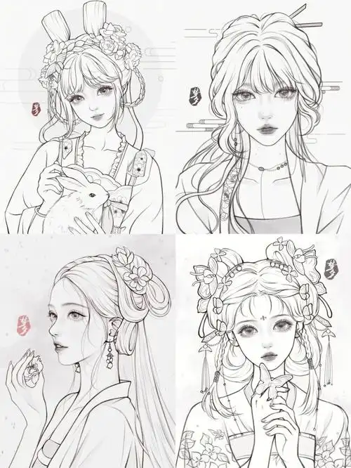 国风  #佳儿绘画挑战营  #线稿  #古风头像  #速写  #古风插画