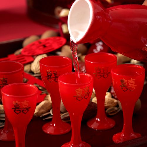 结婚陶瓷敬酒杯一对情侣中式交杯酒酒杯酒具婚庆喜庆酒盅套装