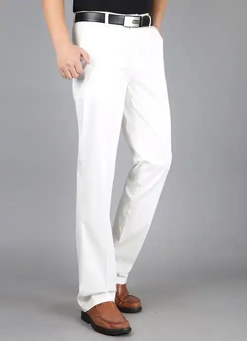 正品苹果纯棉白色休闲裤男宽松高腰直筒秋冬厚款中年男裤休闲裤子