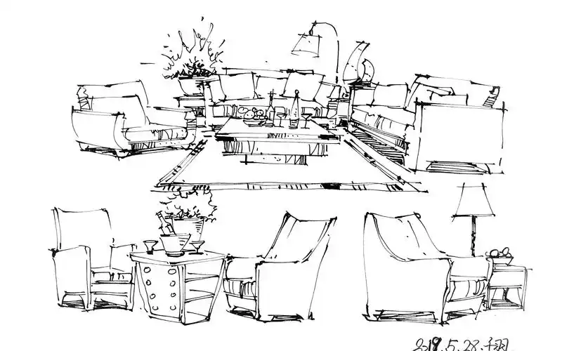 20190528_163642客厅沙发组合室内手绘效果图绘制单体家具小品创意