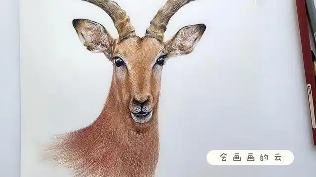 彩铅手绘一只羚羊果然长睫毛才是王道