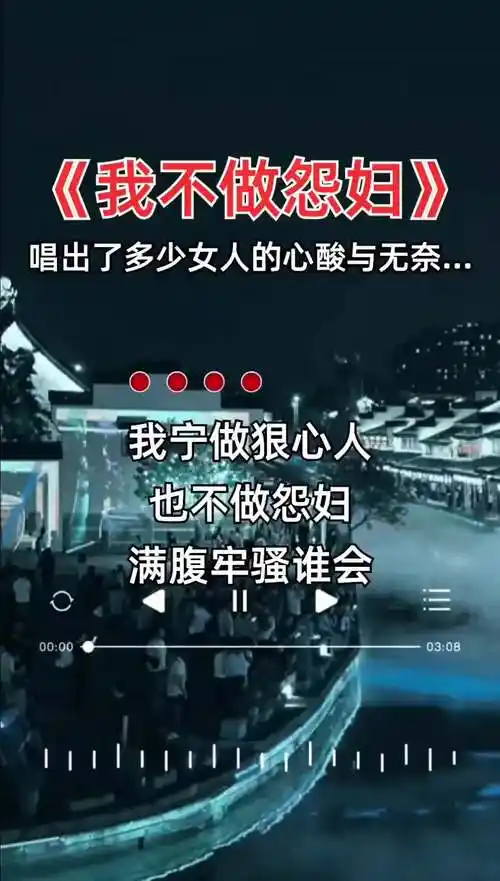 我宁做狠心人也不做怨妇满腹牢骚谁会懂你的辛苦伤感音乐我不做怨