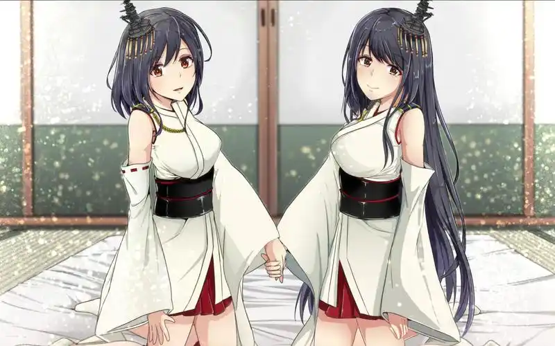 日本动漫牵手的女孩电脑壁纸图片