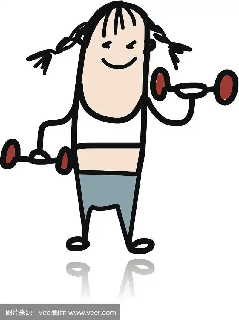 拿着哑铃做运动的女孩,卡通人物