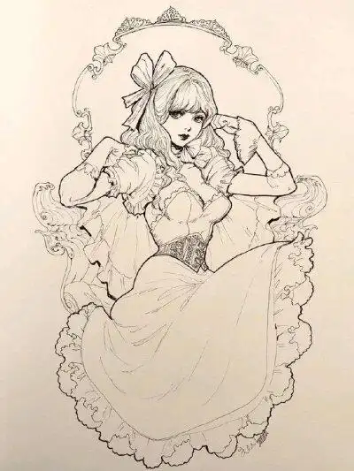 插画师 yasa-hime 极致完美的少女线稿图集