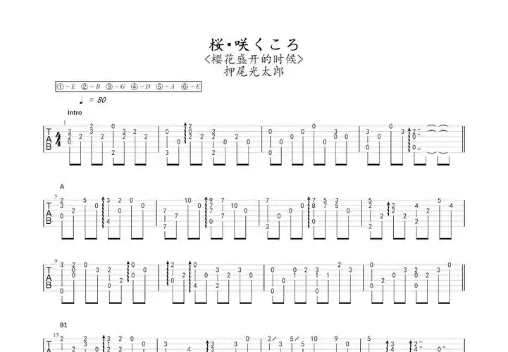 桜99咲くころ吉他谱_押尾光太郎_c调指弹吉他谱 - 吉他世界