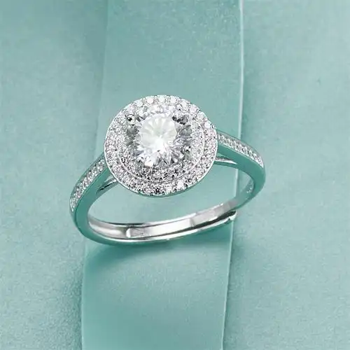 精品大颗莫桑石钻戒50分1克拉925纯银情侣结婚求婚圆包戒指豪华婚