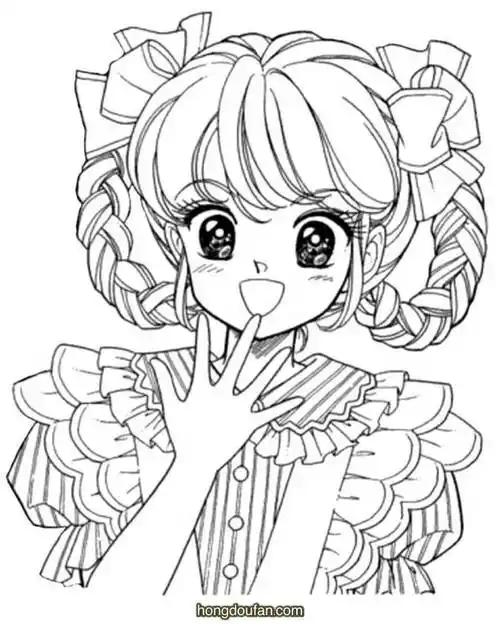 好开心的长头发小公主在线涂色图片大全-红豆饭小学生简笔画大全