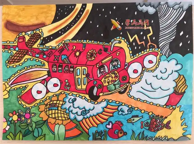 二等奖儿童科幻画《月球之旅》