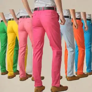男士彩色裤子长裤修身小脚糖果色大码亮色韩版男裤休闲裤夏季薄款