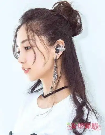 angelababy半丸子头 长发半丸子头扎法图片(4)_发型师姐