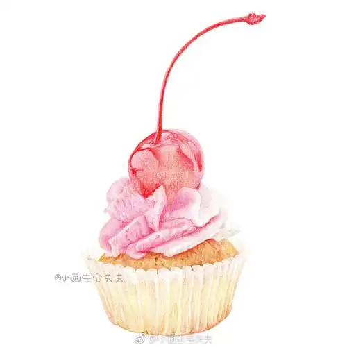 彩铅画樱桃蛋糕教程