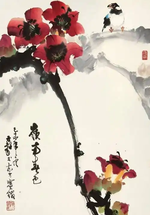 岭南春色 | 国画名家笔下的木棉花_陈树人_红棉_作品