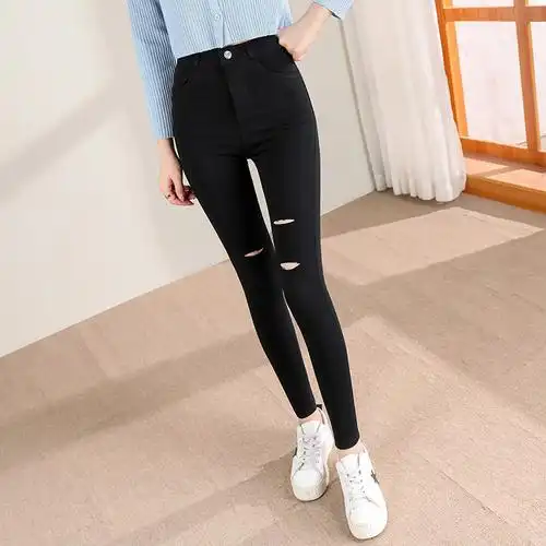 5606#春夏薄款女长裤破洞打底裤学生女裤子修身小脚铅笔女裤子潮 - 17