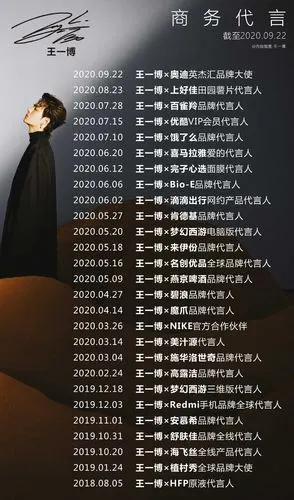 王一博部分代言
