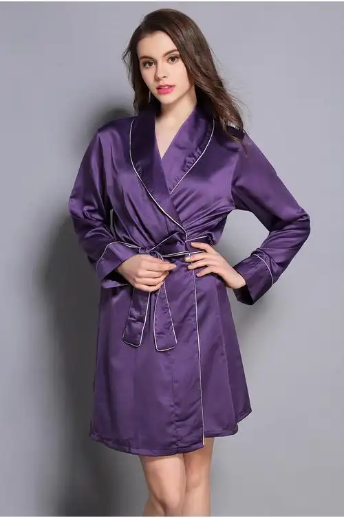 p3009春夏新款女式长袖仿真丝青稞领性感居家睡袍