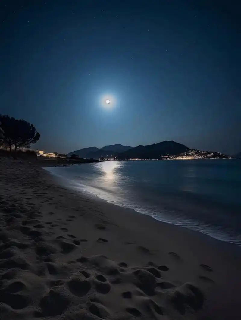 夜晚宁静的海边  晚上,我独自一人来到了海边.海风轻轻吹过,带来了清