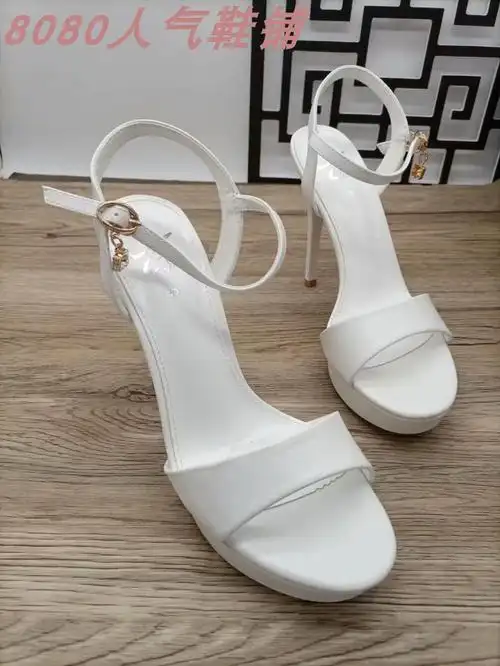 12cm性感一字扣带防水高跟鞋女细跟露白色凉鞋时装凉鞋
