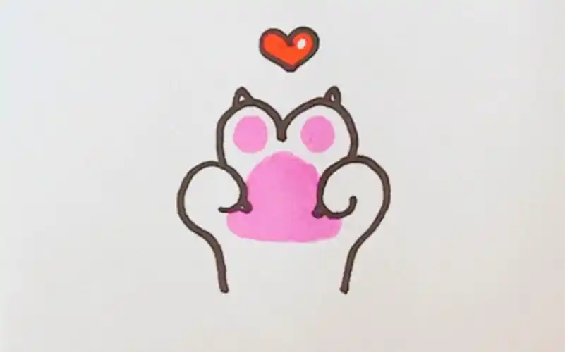【简笔画】可爱猫爪比心