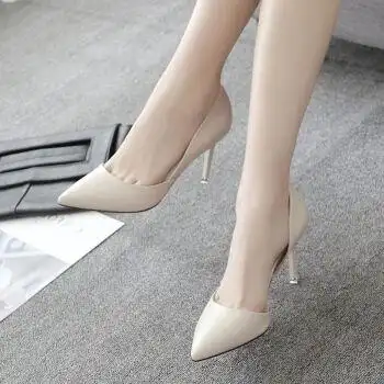 高跟鞋女学生韩版细跟新款百搭鞋子女韩版时尚尖头侧空单鞋工作鞋白色