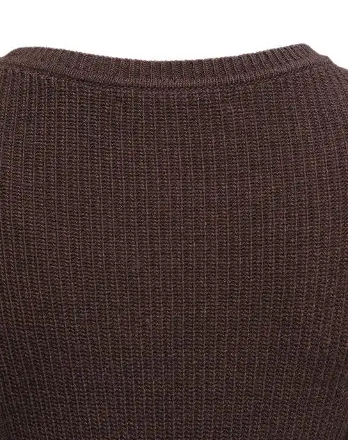 夏姿陈女款深咖色圆领条纹毛衣背心