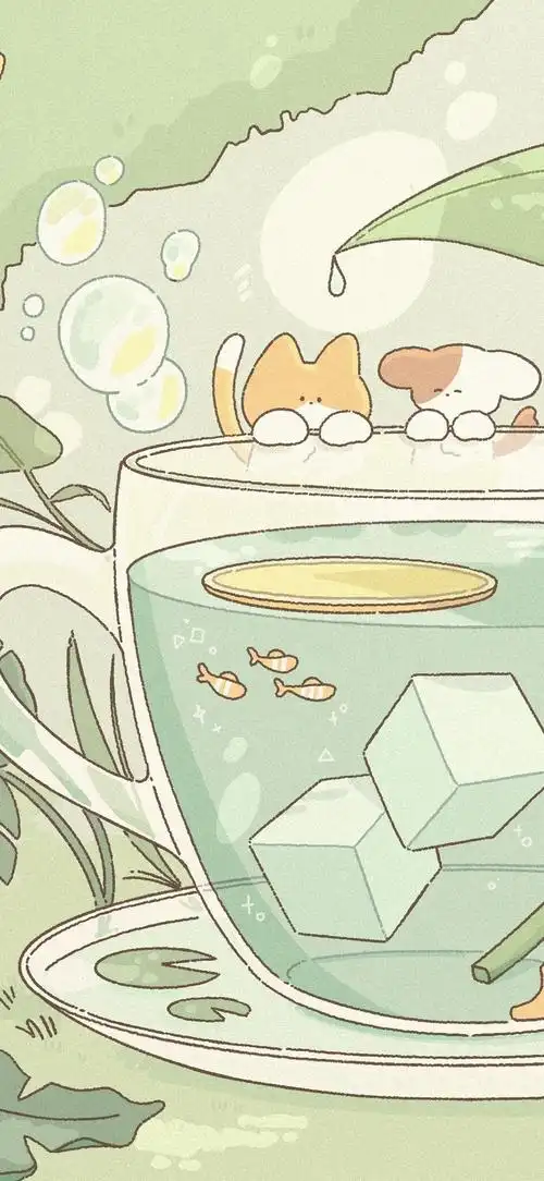 可爱治愈的绿色插画壁纸